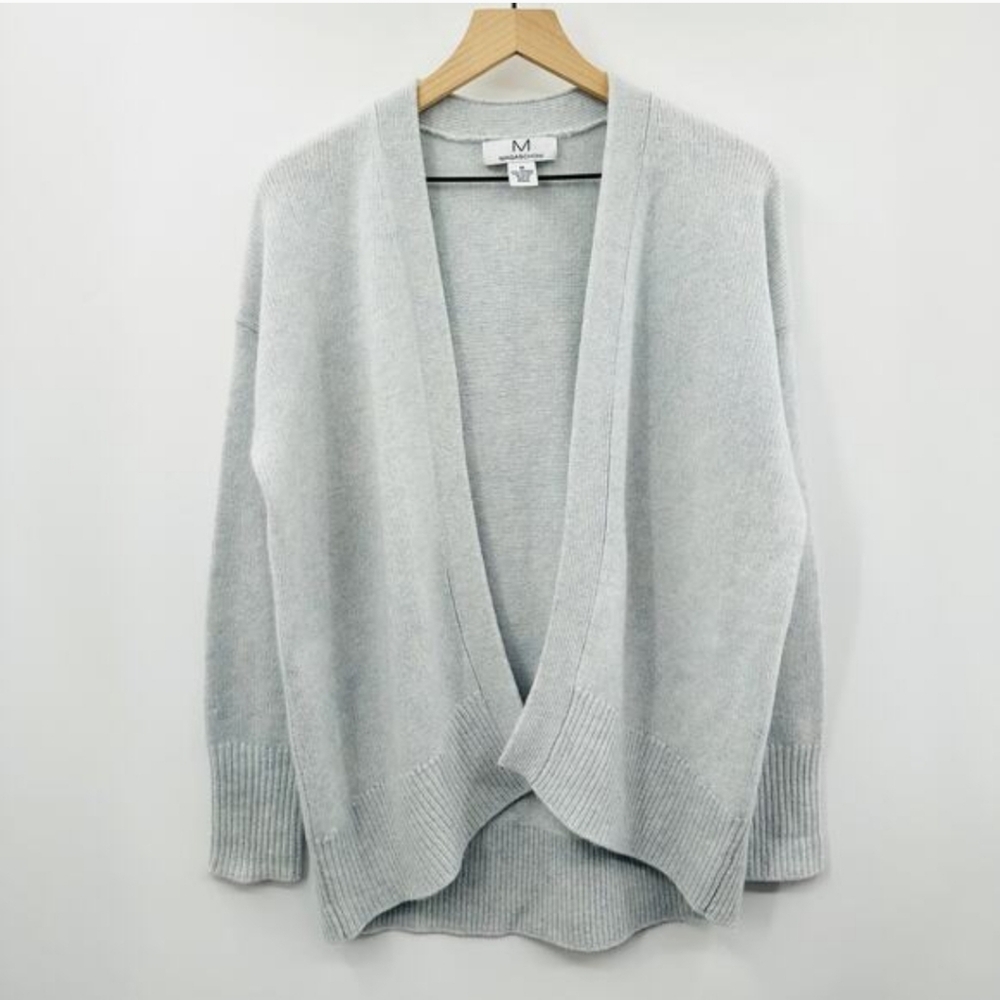 Magaschoni 100% Cashmere Open Cardigan Size Medium in Light Ice Blue Marled